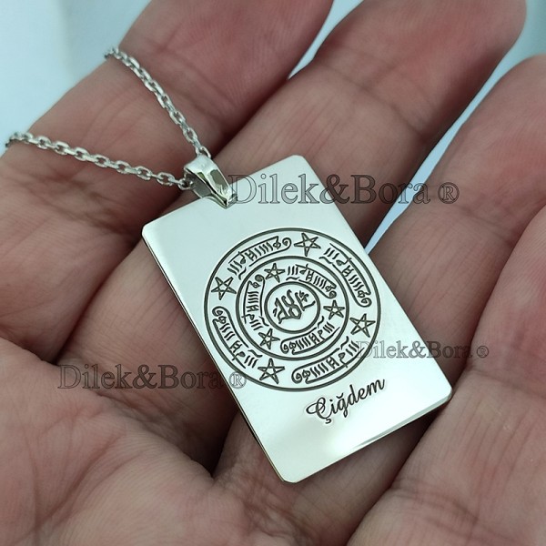Celcelutiye İsmi Azam Vefki Hz Süleyman Mührü Hurufu Mukatta Gümüş  Kolye