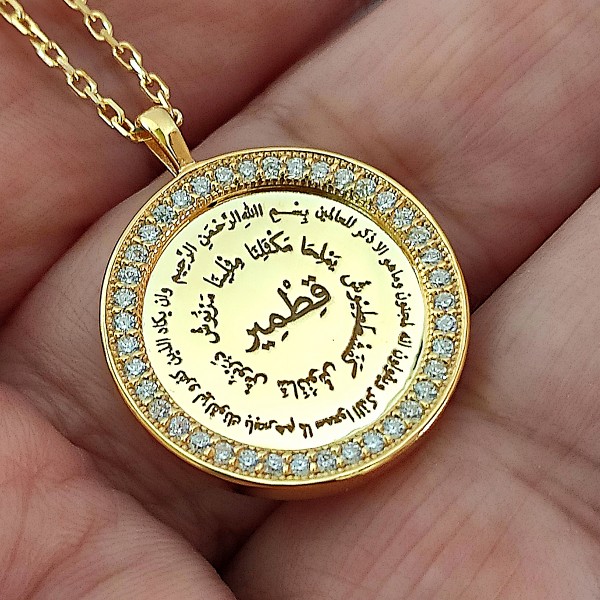Kıtmir nazar bereket duası zirkon taşlı gümüş kolye ashâb-ı kehf