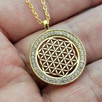 Flower of Life Yaşam Çiçeği Sembolü Gümüş Kolye